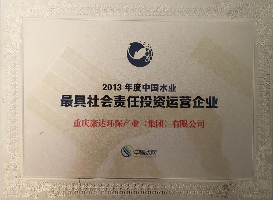 2013年度中國水業(yè)最具社會責(zé)任投資運(yùn)營企業(yè)